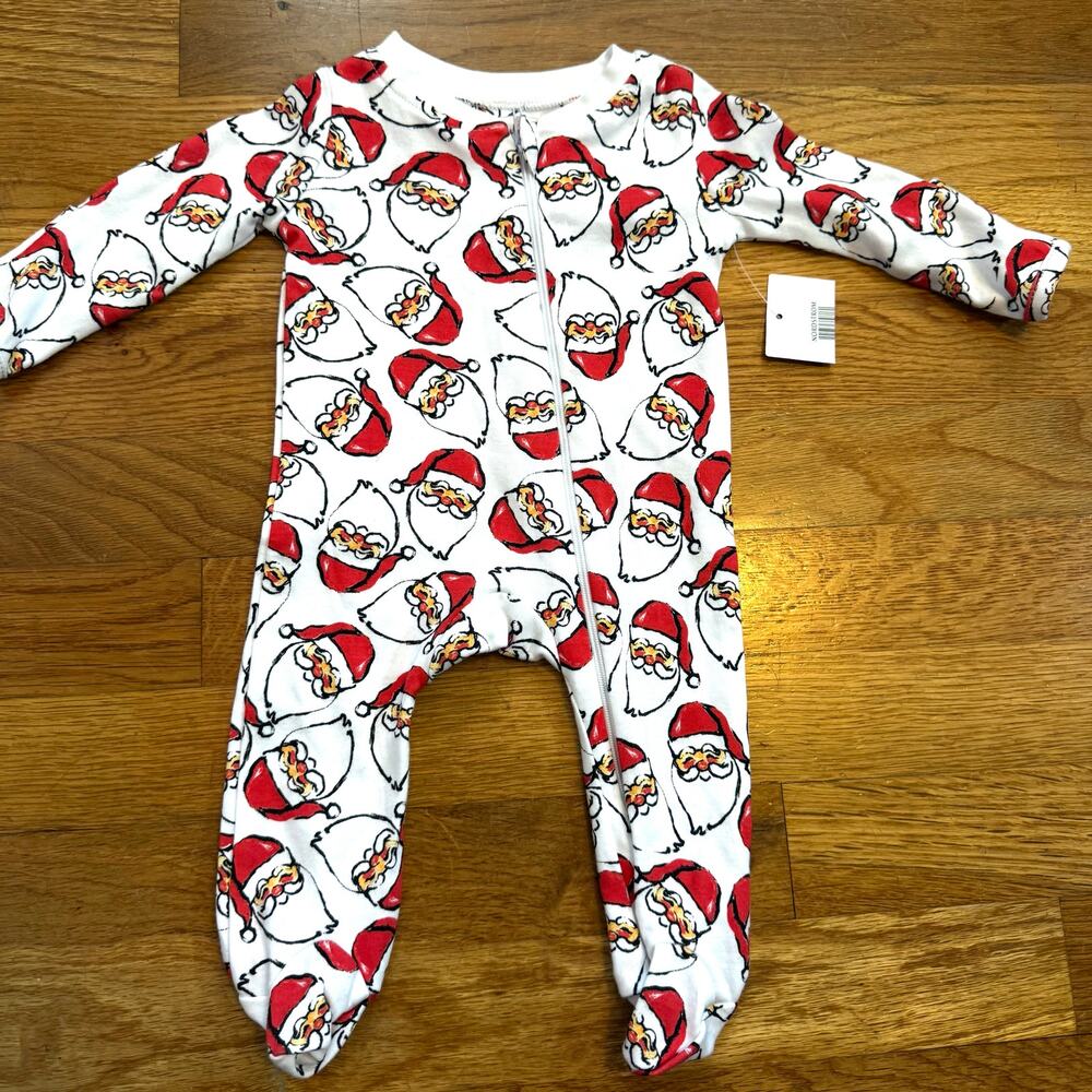 Sammy+Nat Baby NB Newborn White Red Santa Footed Onesie Pajama Christmas